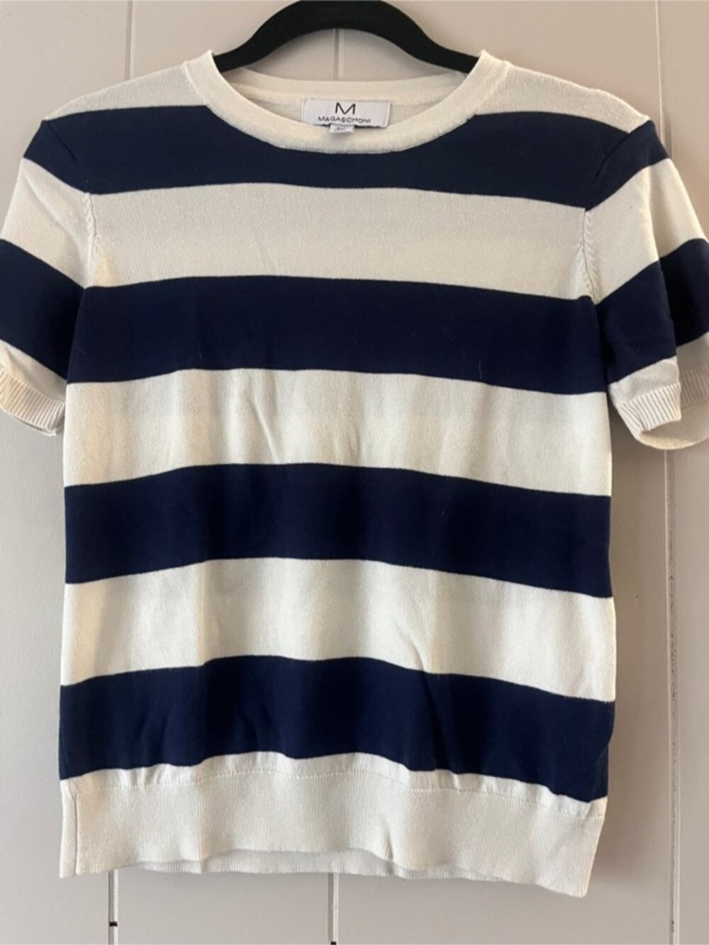 Cream Wide Stripe Short Sleeve Knit - Picture 2 of 3
